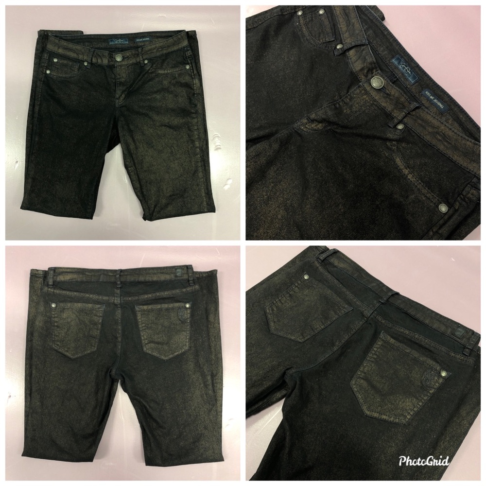 Jessica Simpson Kiss Me Jegging Black Gold Metallic Shimmer Coated Skinny Pants